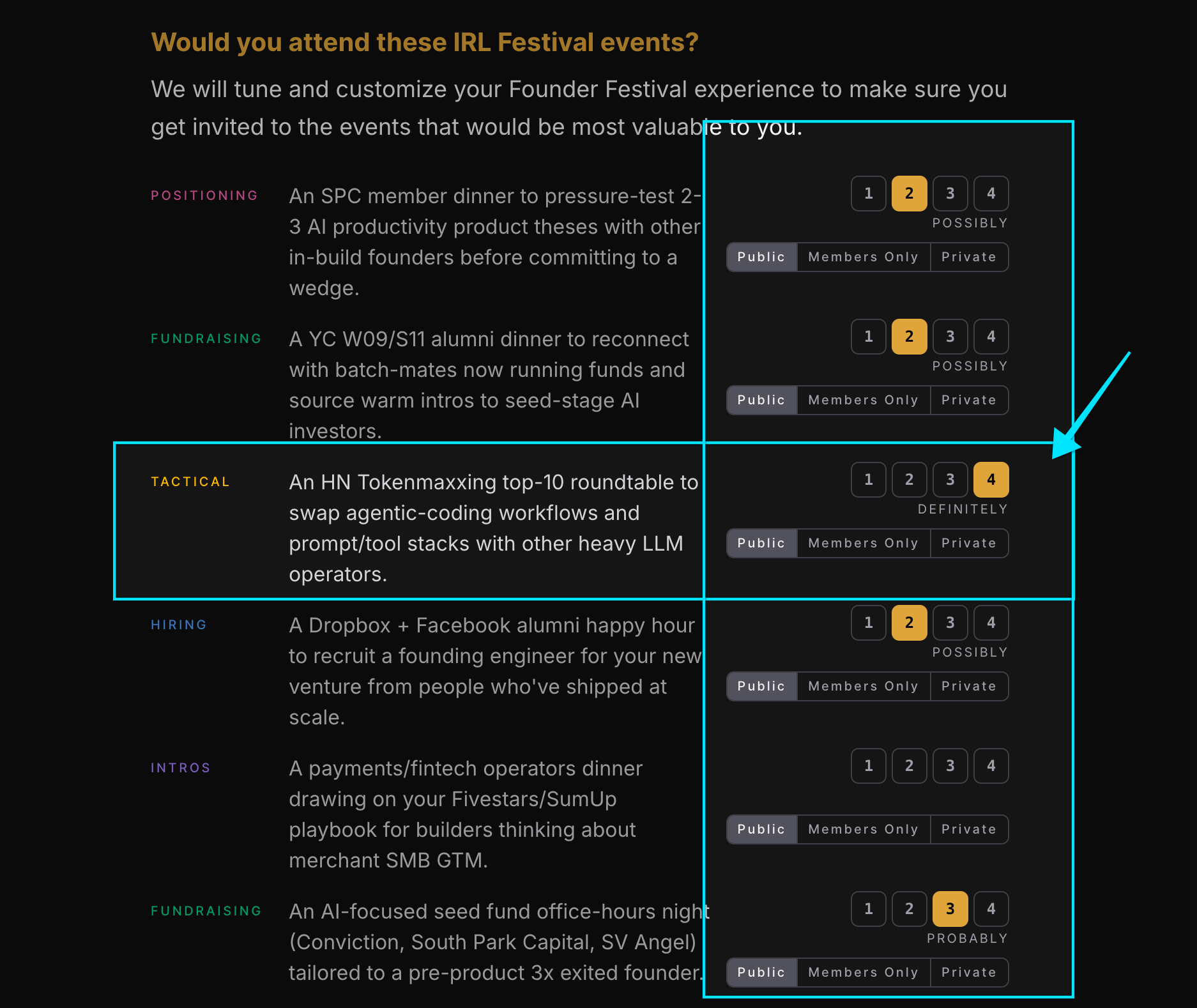 Score your interest in proposed events